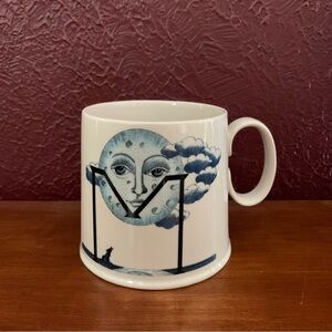 Anthropologie celestial Coffee Mug Balducci Monogram "M"  Wolf Howling at moon